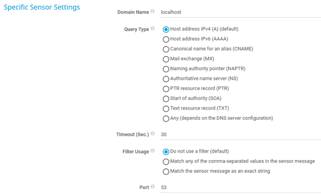 Specific Sensor Settings Specific Sensor Settings